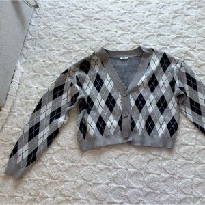 Ardene Gray Argyle Knit Cardigan